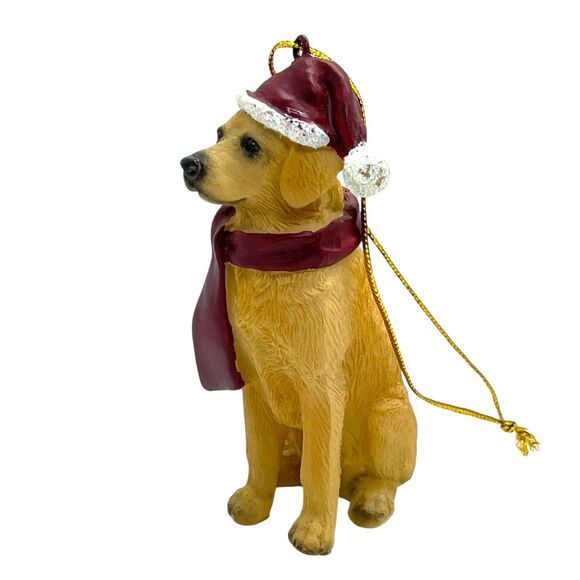 Design Toscano Golden Retriever In Scarf And Santa Hat Christmas Ornament - Picture 6 of 10